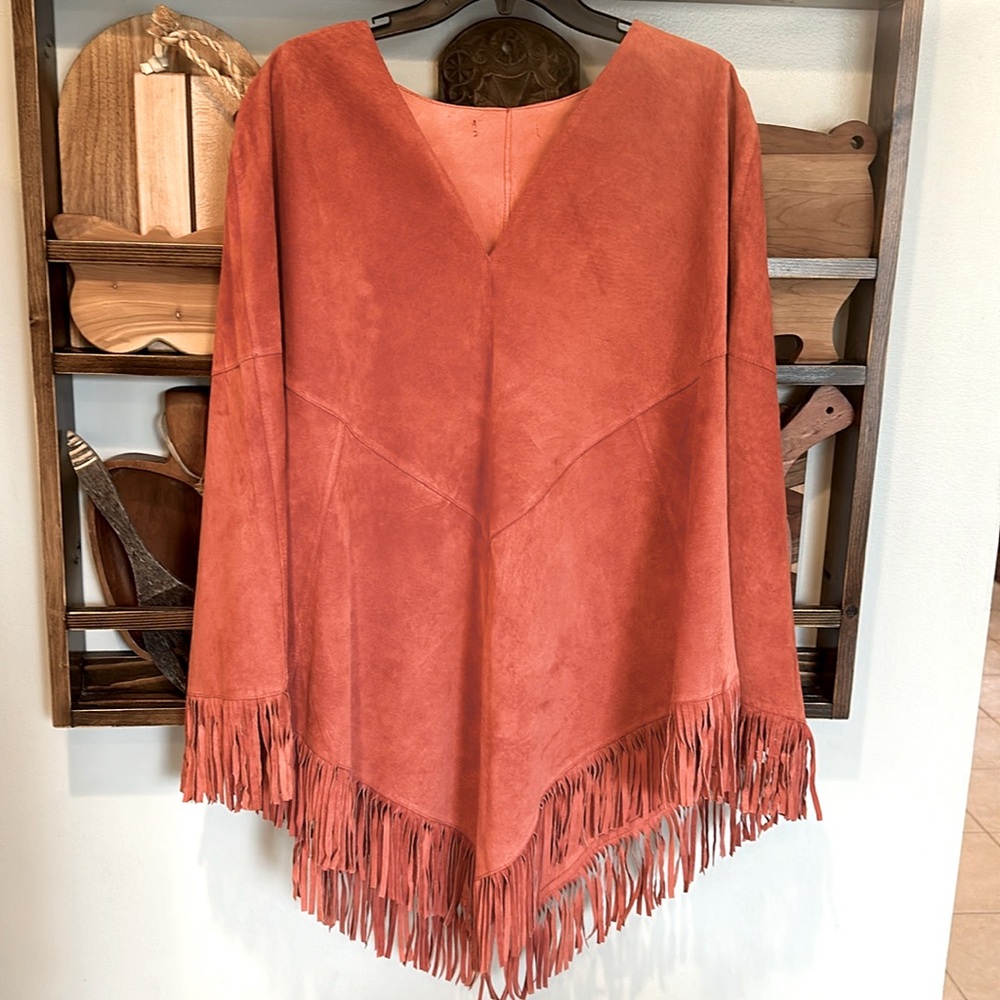 Vintage Rust Fringe Poncho